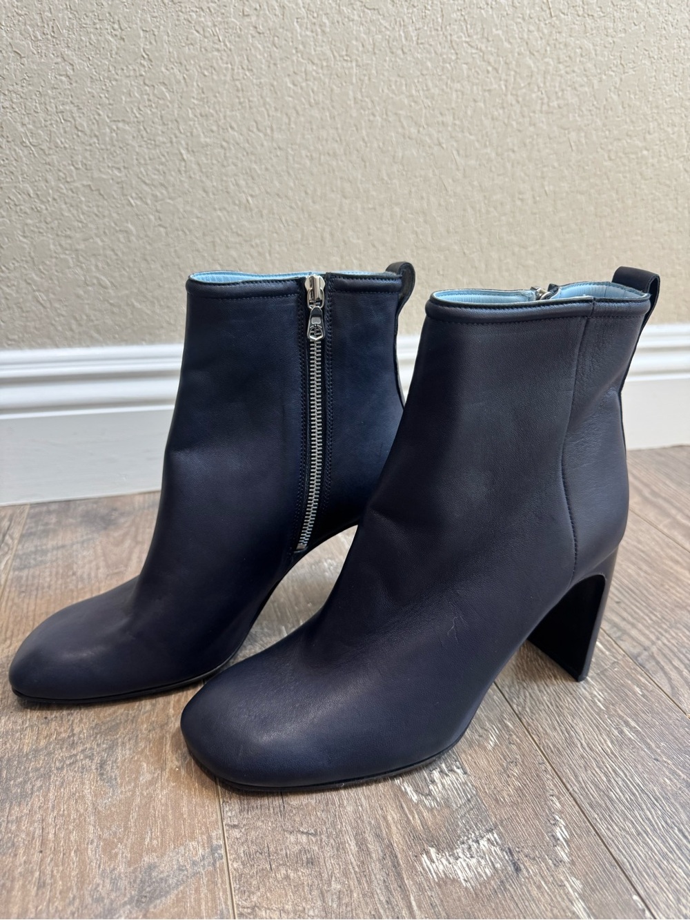 Rag & Bone Ankle Boots Womens 39 US 9 Navy Blue Leather Zip Heel Made Italy